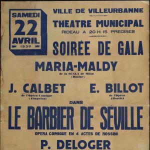 Affiche de l’opérette « Le Barbier de Séville », 22 avril 1939