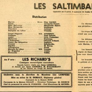 Couverture du programme et distribution du 17-18 janvier 1942 
