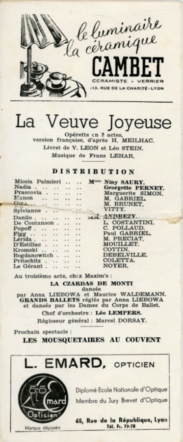 Programme du 19-21 fvrier 1943,  La Veuve Joyeuse 