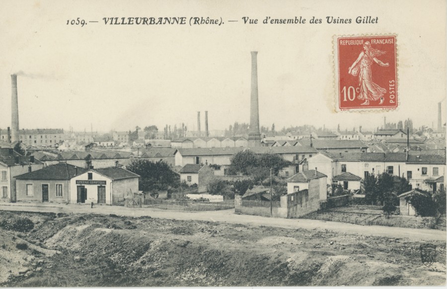 Vue d'ensemble des Usines Gillet, carte postale, d. S. Farges, 9x14 cm, sans date, AMV  Le Rize.  
