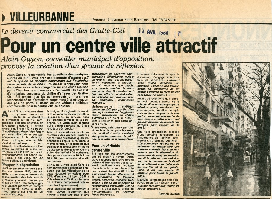 Pour un centre-ville attractif, coupure de presse, 13 avril 1988, AMV  Le Rize.