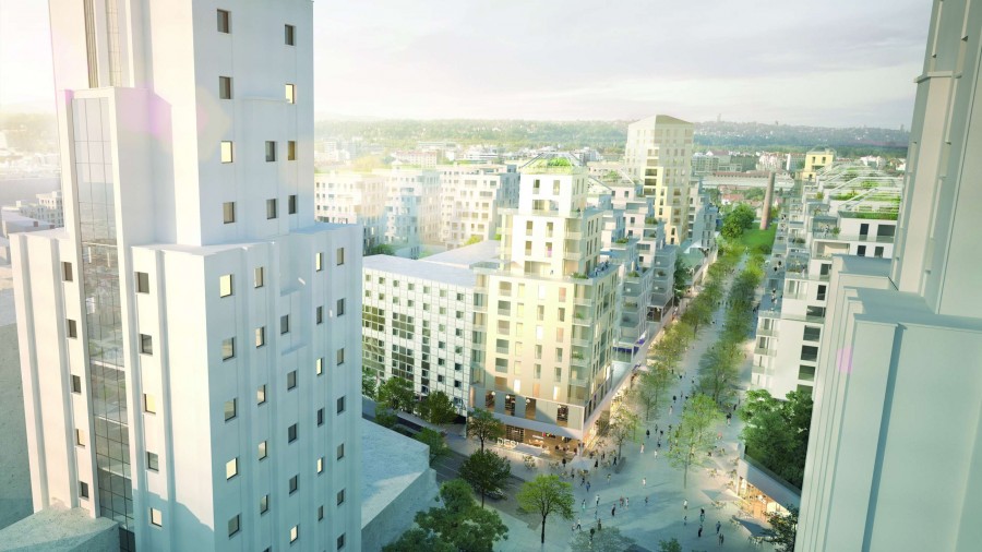 Projet dextension du centre-ville prvu pour 2030, vue depuis les Gratte-Ciel vers la place Genevive Anthonioz-de-Gaulle  ANMA-VLB-C-150608  SUD.