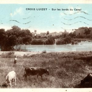 Croix-Luizet – Sur les bords du Canal, carte postale, éd. Vaucher, 9x14 cm, vers 1930-1932, AMV – Le Rize. 