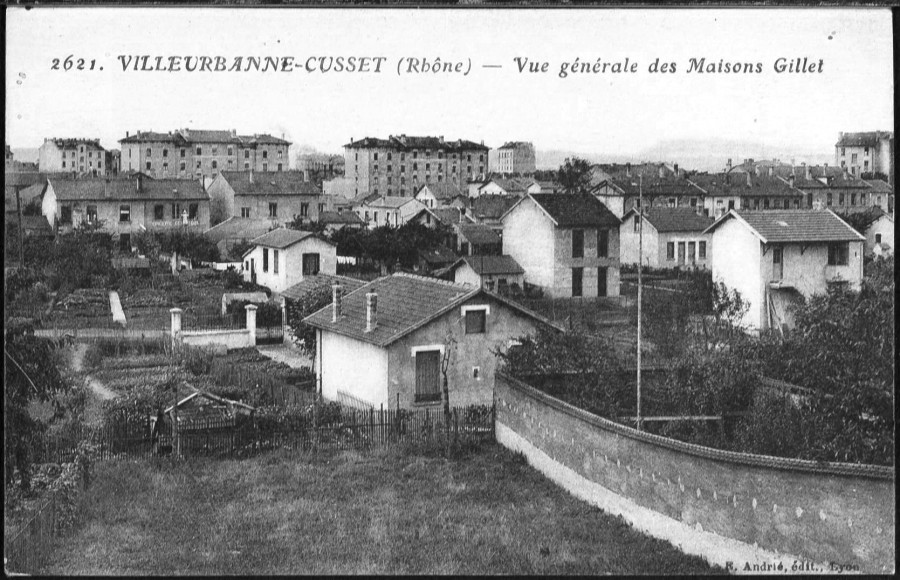 Villeurbanne-Cusset (Rhne) - Vue gnrale des Maisons Gillets. Carte postale d'aprs photographie. Archives municipales de Villeurbanne / Le Rize, 2Fi 129