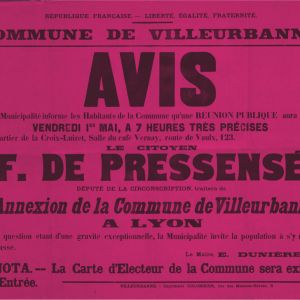 Affiche contre l'Annexion de Villeurbanne par Lyon, 1902, AMV - Le Rize