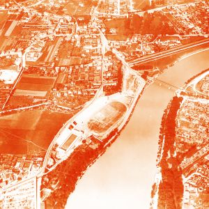 Quartier de Cusset : vue aérienne. Archives municipales de Villeurbanne / le Rize, 4Fi 532