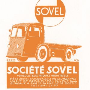 Entête de courrier de Sovel, société de véhicules électriques. Archives municipales de Villeurbanne / Le Rize.