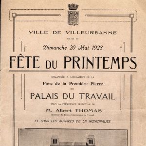 Programme de la Fête du printemps de Villeurbanne avec pose de la première pierre, 20 mai 1928. Archives municipales de Villeurbanne / Le Rize, 4 R 22.