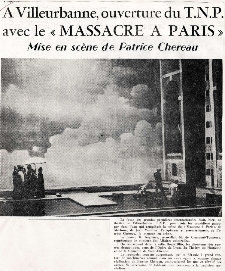 "A Villeurbanne, ouverture du T.N.P. avec le "massacre  Paris"". Article du Progrs, 20 mai 1972. 