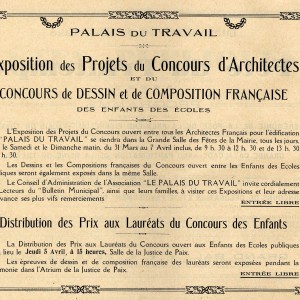 Annonce de l’exposition des projets architecturaux du Palais du travail et du concours de dessin des enfants des écoles, Bulletin Municipal Officiel de Villeurbanne, avril 1928. 