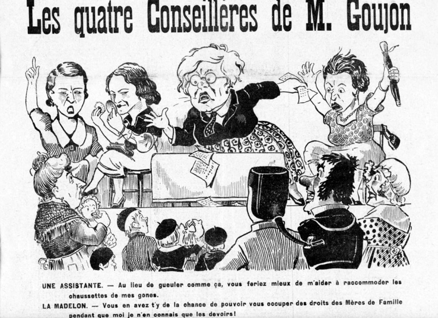 Caricature du Journal de Guignol  propos de llection de conseillres municipales, 1935, DR