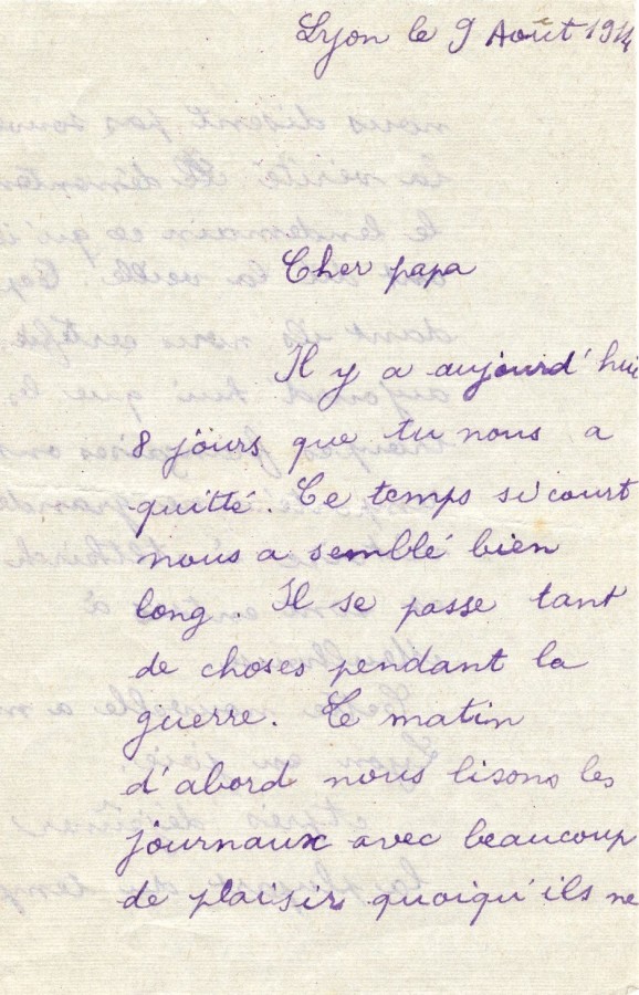 Lettre dArsne Goujon adresse  son pre Lazare Goujon, 9 aot 1914. AMV, fonds R. Fisher, 13Z1 - 1/4