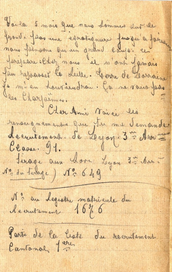 Lettre de Franois Tourdot, garde champtre de Villeurbanne, adresse  un collgue, 20 avril 1915. AMV, 2K655 - 2/4