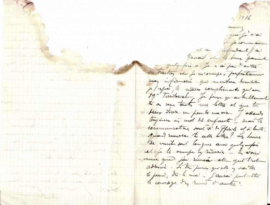 Lettre de Lazare Goujon adresse  son pouse Isabelle, novembre 1916. AMV, fonds R.Fisher 13Z1 - 1/3