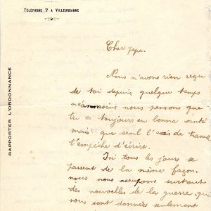 Lettre d’Arsène Goujon à son père Lazare Goujon, 30 septembre 1914. AMV, fonds R. Fisher, 13Z1 - 1/2