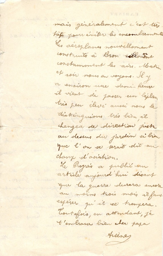 Lettre dArsne Goujon  son pre Lazare Goujon, 30 septembre 1914. AMV, fonds R. Fisher, 13Z1 - 2/2
