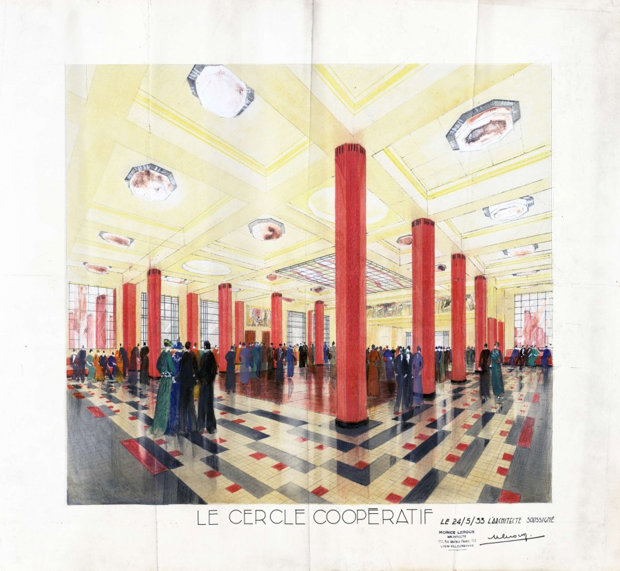 Projet de brasserie , dessin de Morice Leroux [architecte], 1933. Archives municipales de Villeurbanne / le Rize, 13 Fi 11