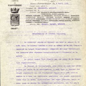 Extraits du registre des dlibrations du Conseil municipal, sance extraordinaire du 8 avril 1915, AMV.1/2