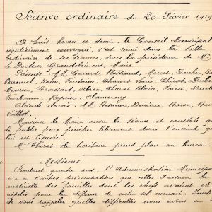 Dlibration du conseil municipal, sance ordinaire du 20 fvrier 1919. Archives municipales de Villeurbanne / Le Rize. 
