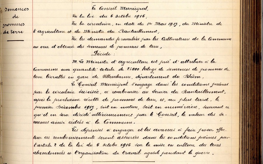 Extrait du registre des dlibrations municipales 1911-1919. Archives Municipales des Villeurbanne / le Rize.