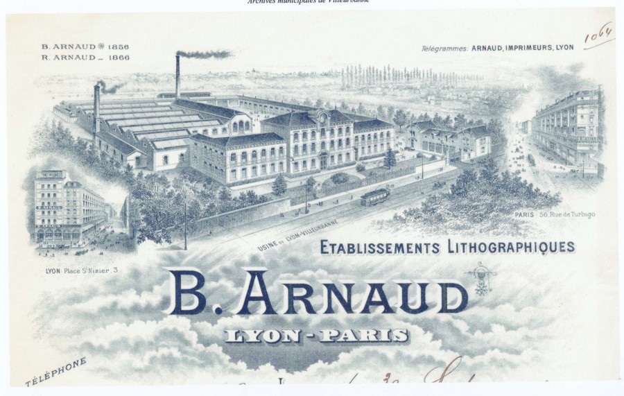 En-tte des courriers des Etablissements lithographiques B.Arnaud. Archives Muncipales de Villeurbanne.