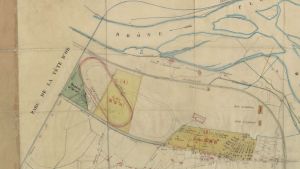 6Fi8 : plan de 1869 montrant le territoire de La Doua aprs cration de l'hippodrome  l'ouest et les terrains militaires  l'est