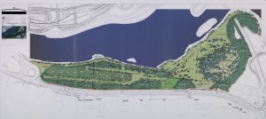 Parc de la Feyssine : plan de masse des aménagements paysagers, 1/1000e avril 2000. (cote AMV 6Fi39).