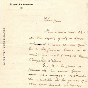 Courrier du Dr Lazare Goujon daté du 30 septembre 1914 (AMV).
