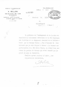Courrier de A. Billon à Monsieur le Maire de Villeurbanne, en date du 06 mars 1929.