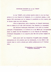 Historique succint de la rue "JUBIN" rédigé par l'Adjoint Technique de Villeurbanne, le 17 novembre 1930.
