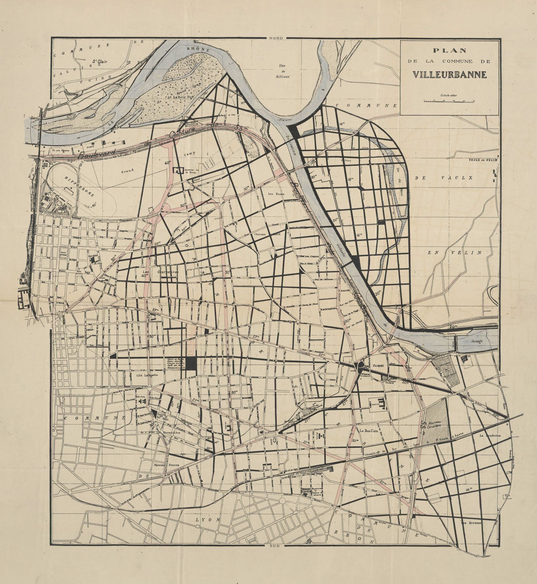 Avant-projet du plan d'extension de Villeurbanne, 1926. Archives municipales de Villeurbanne / Le Rize, 6 Fi 1088.