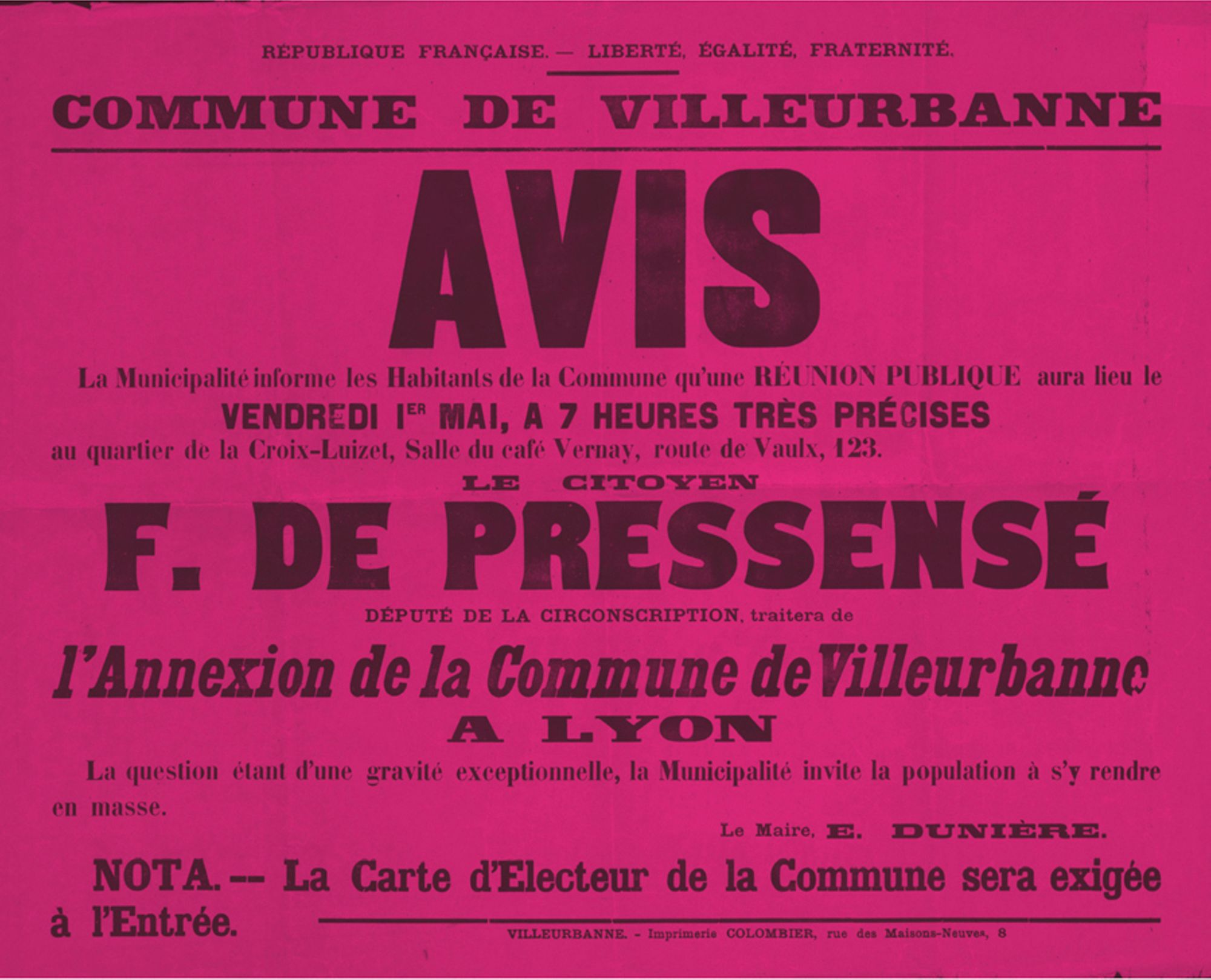 Affiche contre l'annexion de Villeurbanne par Lyon, 1902, AMV/le Rize.