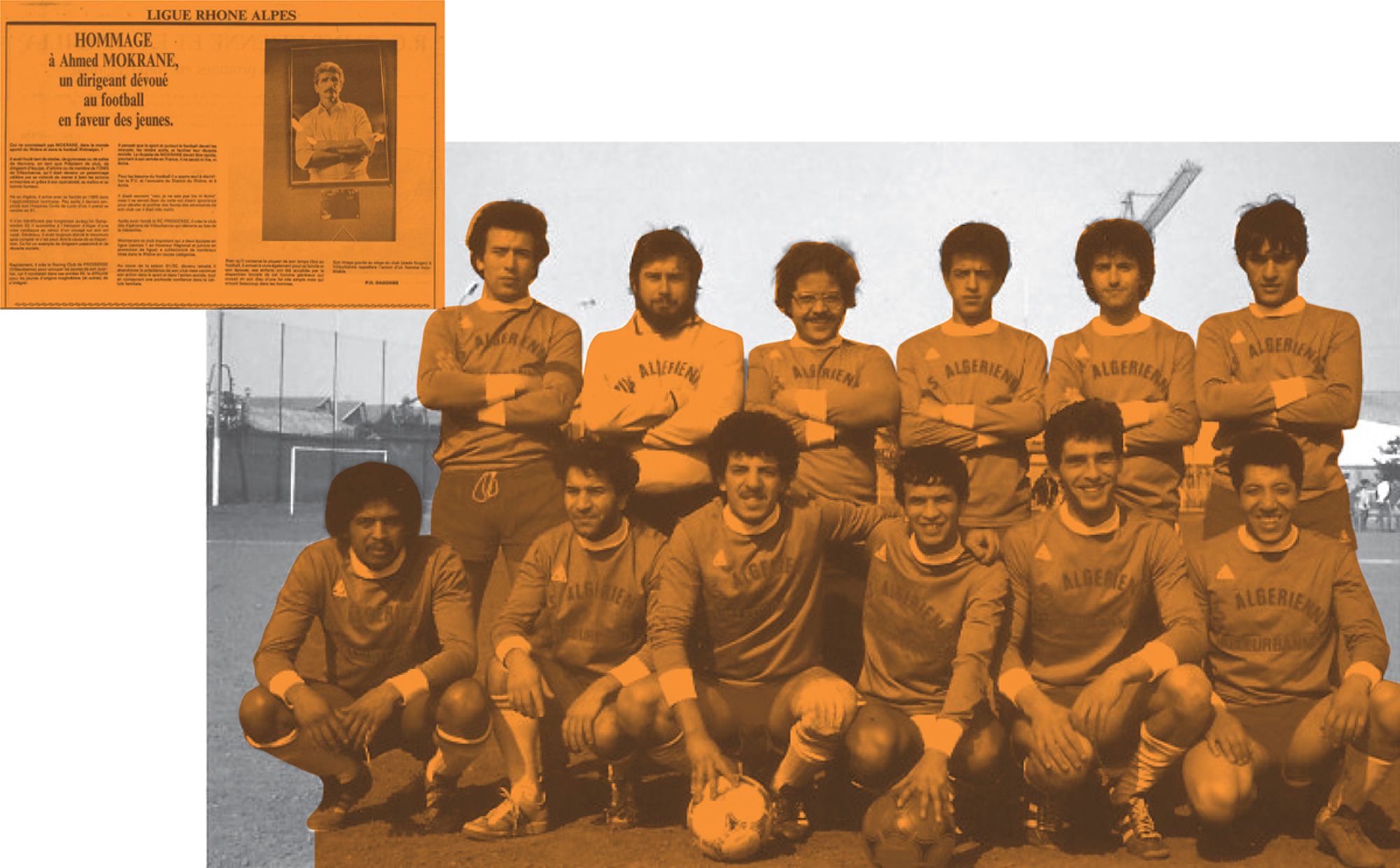 Équipe de l’Asav, années 1980.  Hommage à Ahmed Mokrane en 1990 dans la presse locale. DR, archives du club