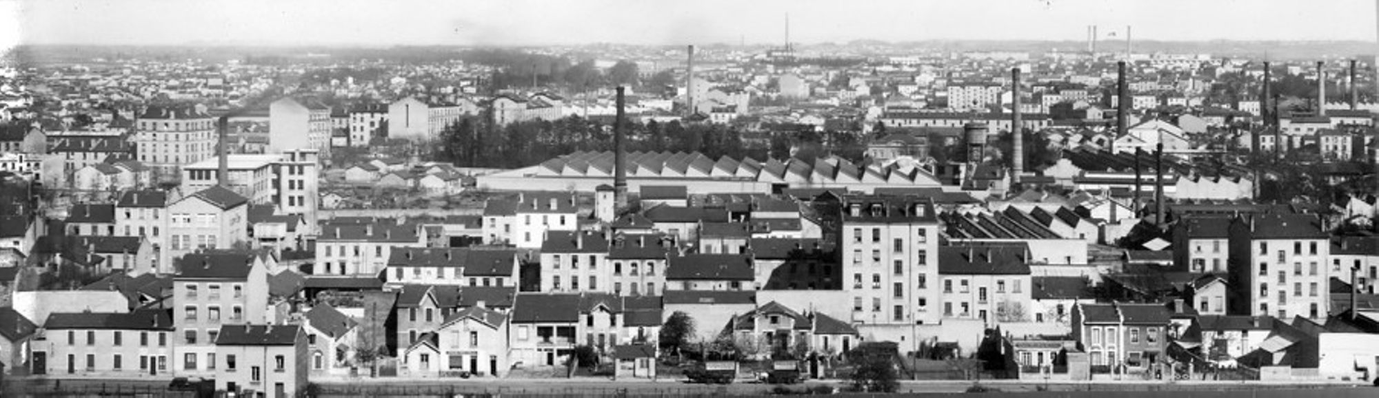 Panoramique sur Villeurbanne en 1933. Archives municipales de Villeurbanne / Le Rize, 4 Fi 397.