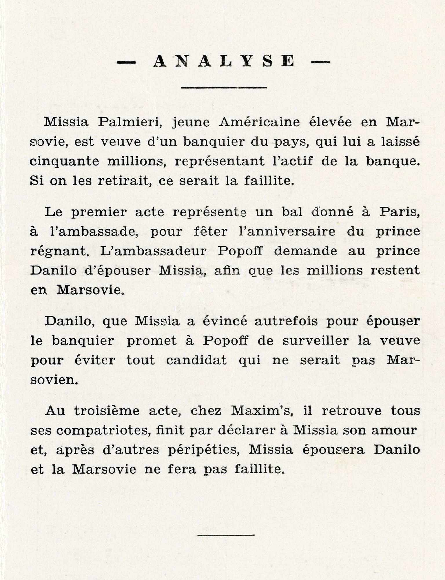 Programme : analyse du spectacle