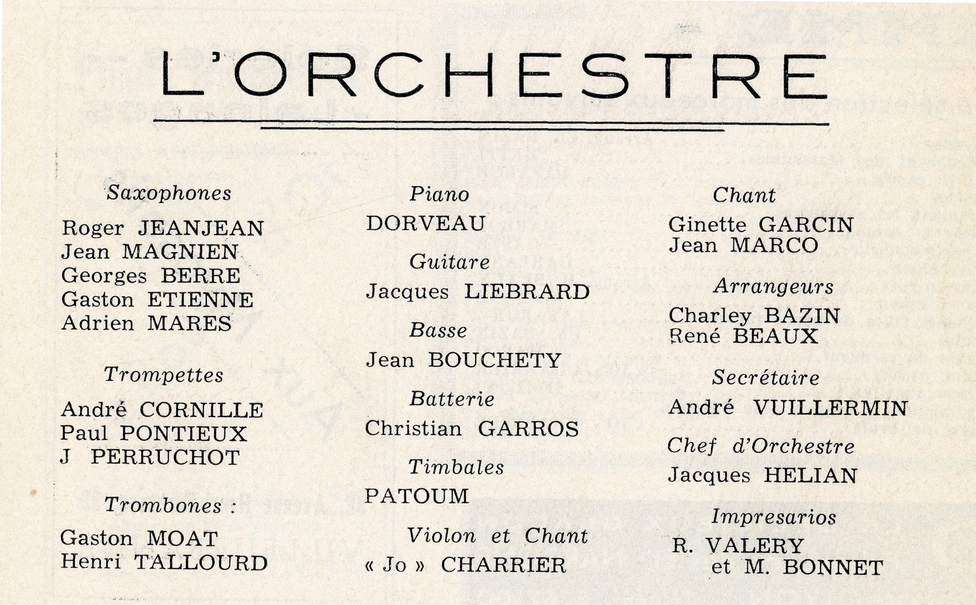 Composition de l'ochestre