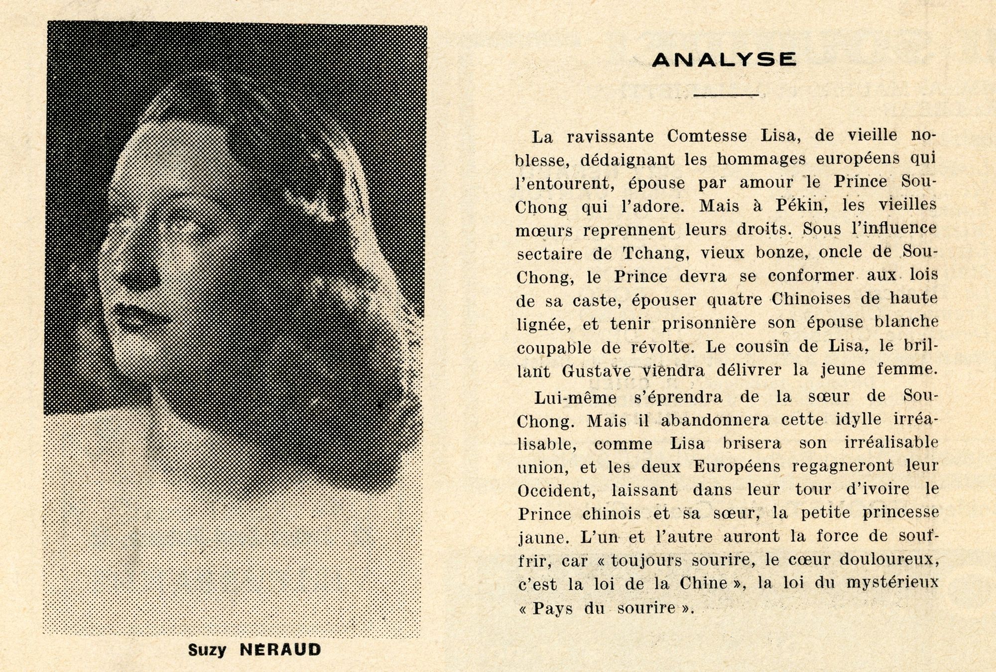 Programme : analyse associée au portrait de Suzy NERAUD