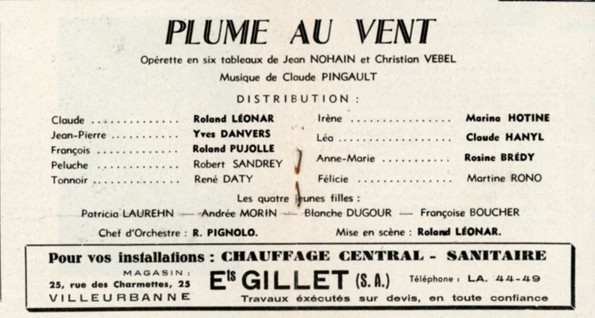 Programme 23 janvier 1956 avec distribution