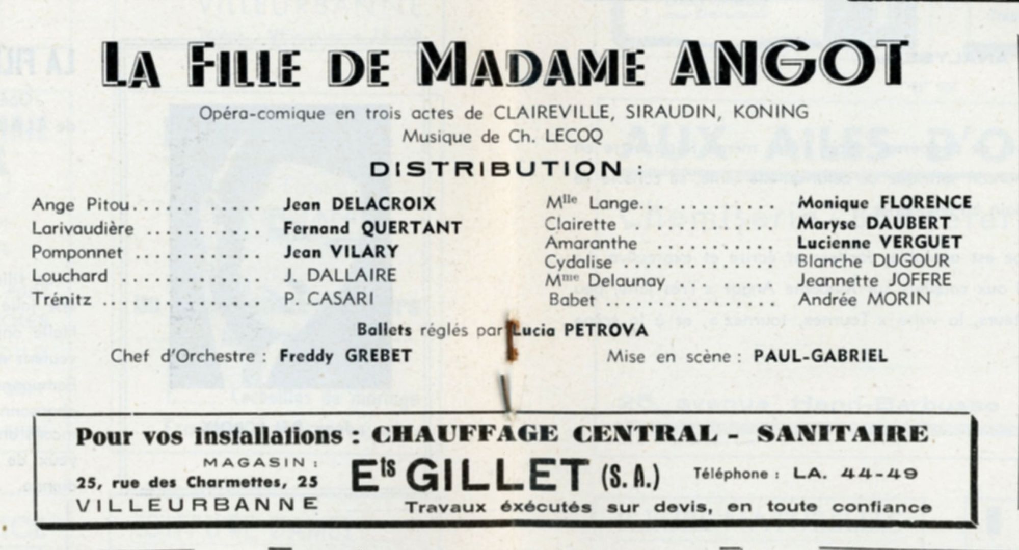 Programme du 18 février 1957 avec la distribution